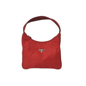 Prada One Shoulder Hobo Handbag Triangle Logo Red
